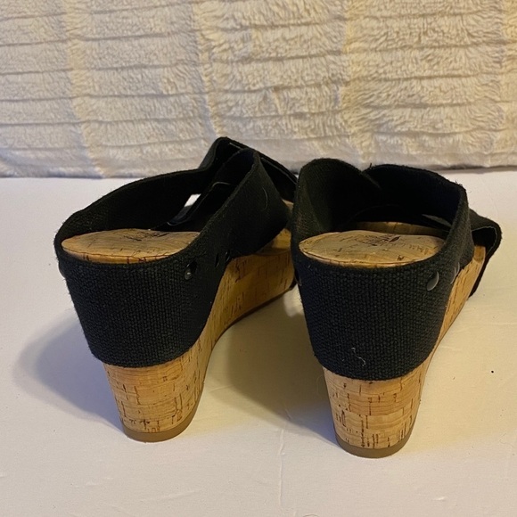 Lucky Brand Miller 2 Cork Wedge Platform Black Linen Strap Sandals 8 - Picture 8 of 11